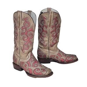 J.B. Dillon Tan and Pink Heeled Boots